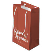 Burnt Orange Retro Frohe Weihnachten Kleine Geschenktüte (Rückseite Schrägansicht)