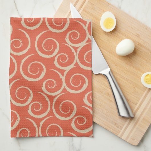 Burnt Orange Retro Swirl Muster Handtuch (Viertel Falte)