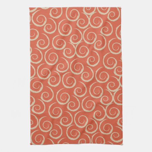 Burnt Orange Retro Swirl Muster Handtuch (Vertikal)