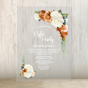 Burnt Orange Rose Blumenhochzeit nach dem Party Acryleinladungen
