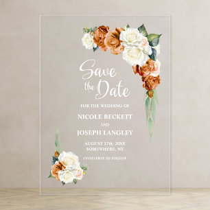Burnt Orange Rose Blumenhochzeit Speichern Sie das Acryleinladungen