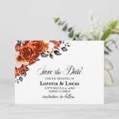 Burnt Orange Rose Blumenhochzeit Speichern Sie das Save The Date (Stehend Vorderseite)