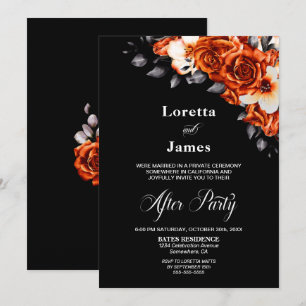 Burnt Orange Rose Blumenschwarz Hochzeitsempfang Einladung