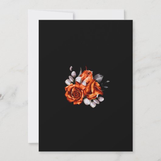 Burnt Orange Rose Floral Black Brautparty Einladung (Rückseite)