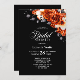 Burnt Orange Rose Floral Black Brautparty Einladung