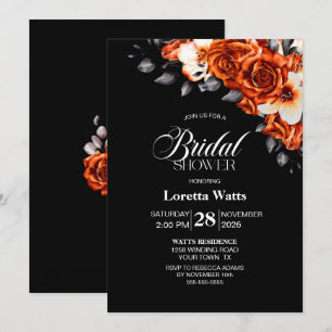 Burnt Orange Rose Floral Black Brautparty Einladung