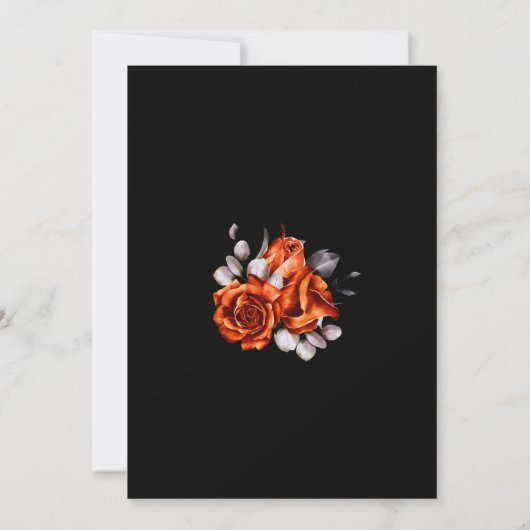 Burnt Orange Rose Floral Black Engagement Party Einladung (Rückseite)