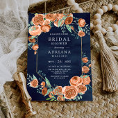 Burnt Orange Rose Floral Navy Blue Brautparty Einladung