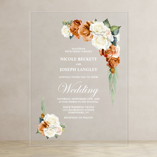Burnt Orange Rose Floral Wedding Acryleinladungen