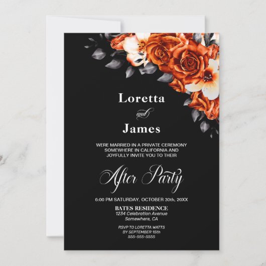 Burnt Orange Rose Floral Wedding Reception Foto Einladung (Vorderseite)