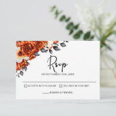 Burnt Orange Rose Floral Wedding RSVP (Stehend Vorderseite)