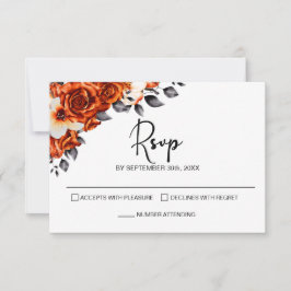 Burnt Orange Rose Floral Wedding RSVP Karte