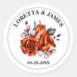 Burnt Orange Rose Floral Wedding Runder Aufkleber