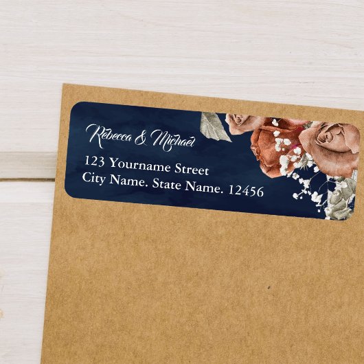 Burnt Orange Rose Terracotta Floral Navy Hochzeit