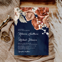 Burnt Orange Rose Terracotta Floral Navy Hochzeit