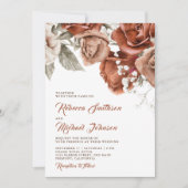 Burnt Orange Rose Terracotta Floral Wedding Einladung (Vorderseite)
