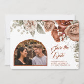 Burnt Orange Rose Terracotta Floral Wedding Foto Save The Date (Vorderseite)