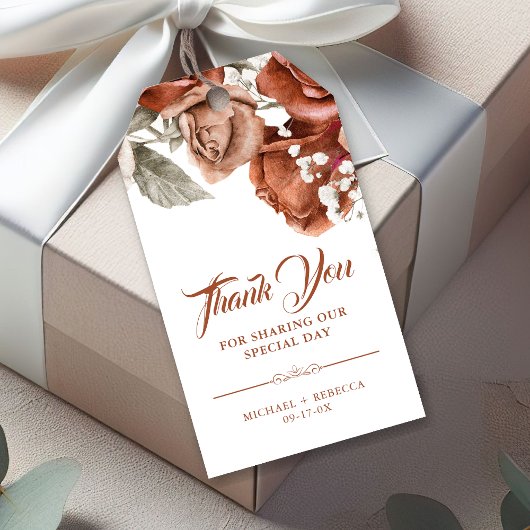 Burnt Orange Rose Terracotta Floral Wedding Geschenkanhänger