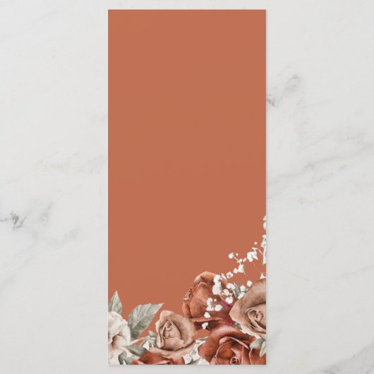 Burnt Orange Rose Terracotta Floral Wedding Menükarte (Rückseite)