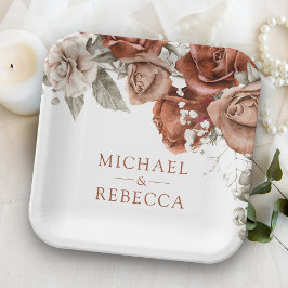 Burnt Orange Rose Terracotta Floral Wedding Pappteller