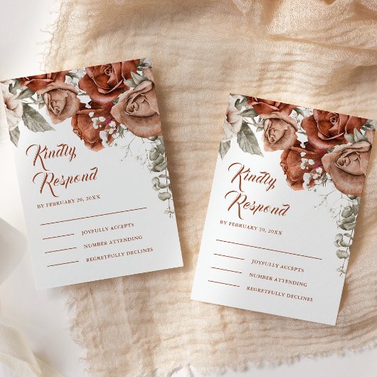 Burnt Orange Rose Terracotta Floral Wedding RSVP Karte