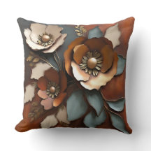 Burnt Orange Rust Aquamarine Blumendrucke