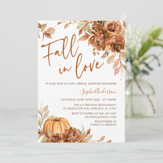 Burnt Orange Rust Boho Fall in Liebe Brautparty Einladung (Stehend Vorderseite)