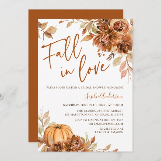 Burnt Orange Rust Boho Fall in Liebe Brautparty Einladung (Vorne/Hinten)