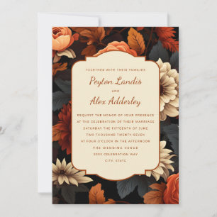 Burnt Orange Rust Cream Fall Floral Wedding Einladung