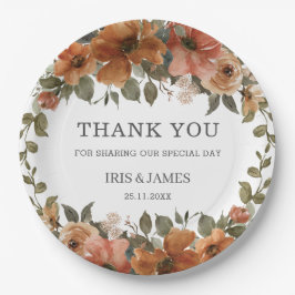 Burnt Orange Rust Floral Polterabend Geburtstag Pappteller