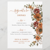 Burnt Orange Rust Hochzeit im Herbst Drinks Bar Menükarte (Rückseite)