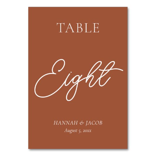 Burnt Orange Rust Wedding Aight Tischnummer (Rückseite)