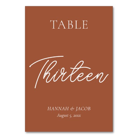 Burnt Orange Rust Wedding Dreizehn Tischnummer (Vorderseite)