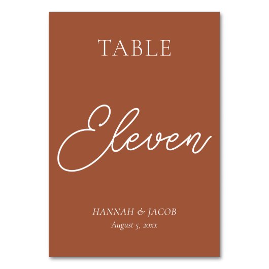 Burnt Orange Rust Wedding Eleven Tischnummer (Rückseite)