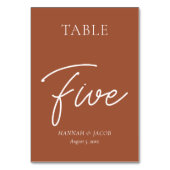 Burnt Orange Rust Wedding Five Tischnummer (Vorderseite)