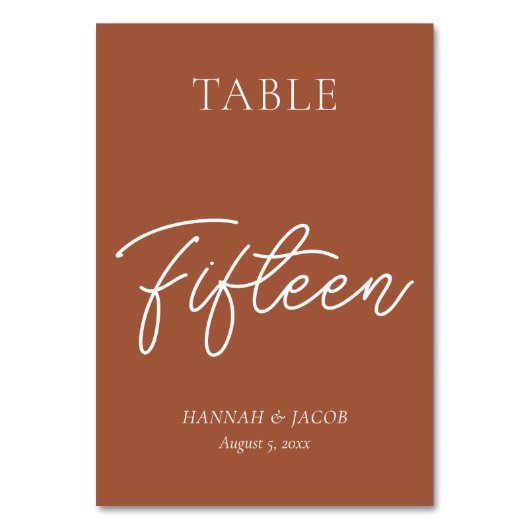 Burnt Orange Rust Wedding fünfzehn Tischnummer (Rückseite)
