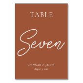 Burnt Orange Rust Wedding Seven Tischnummer (Rückseite)