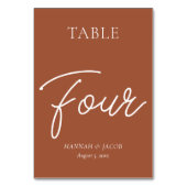 Burnt Orange Rust Wedding Vier Tischnummer (Rückseite)