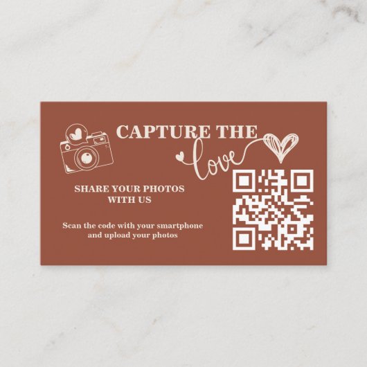 Burnt Orange Rustic Capture Die Liebe QR Hochzeit Begleitkarte (Vorderseite)