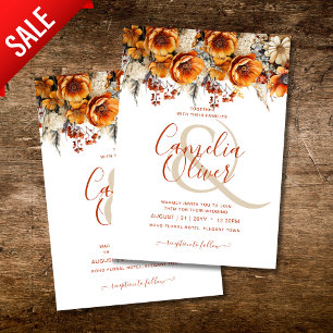 Burnt Orange Rustic Fall Floral Winter Boho Script Einladung
