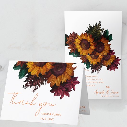 Burnt Orange Rustic Floral Wedding Danke Karte
