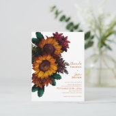 Burnt Orange Rustic Floral Wedding Einladung Postkarte (Stehend Vorderseite)