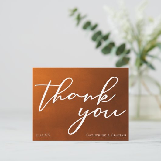 Burnt Orange Rustic Herbsthochzeit Vielen Dank Postkarte (Stehend Vorderseite)