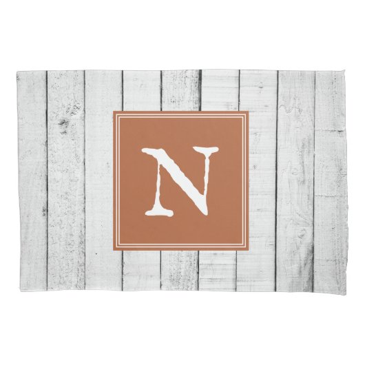 Burnt Orange Rustic Monogram Pillowcase Kissenbezug (Vorderseite)