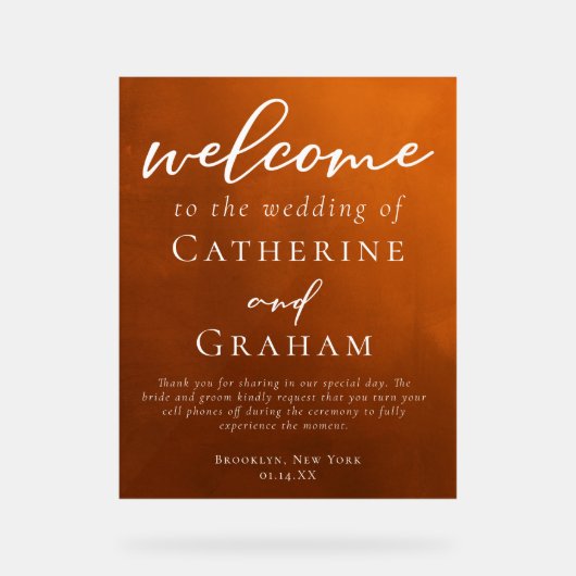 Burnt Orange Rustikale Herbsthochzeit Willkommen Acrylschild (Vorderseite)