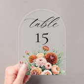 Burnt Orange Sage Flowers Wedding Table Number Acryleinladungen (Insitu (Handheld))