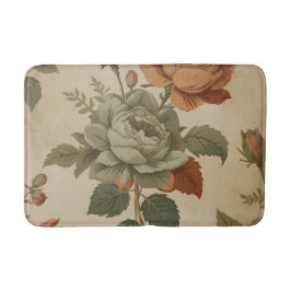 Burnt Orange Sage Green Vintag Floral Print Badematte