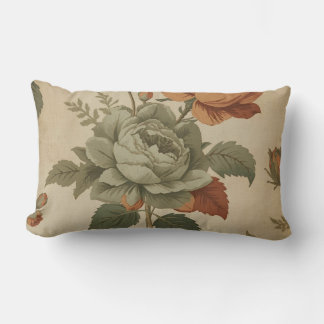 Burnt Orange Sage Green Vintag Floral Print Lendenkissen