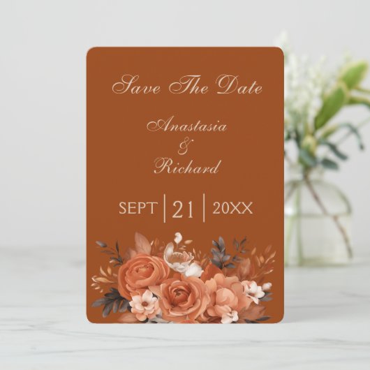 Burnt Orange Save the Date Wedding (Stehend Vorderseite)