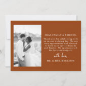 Burnt Orange Script Foto Hochzeit Danke Karte (Rückseite)